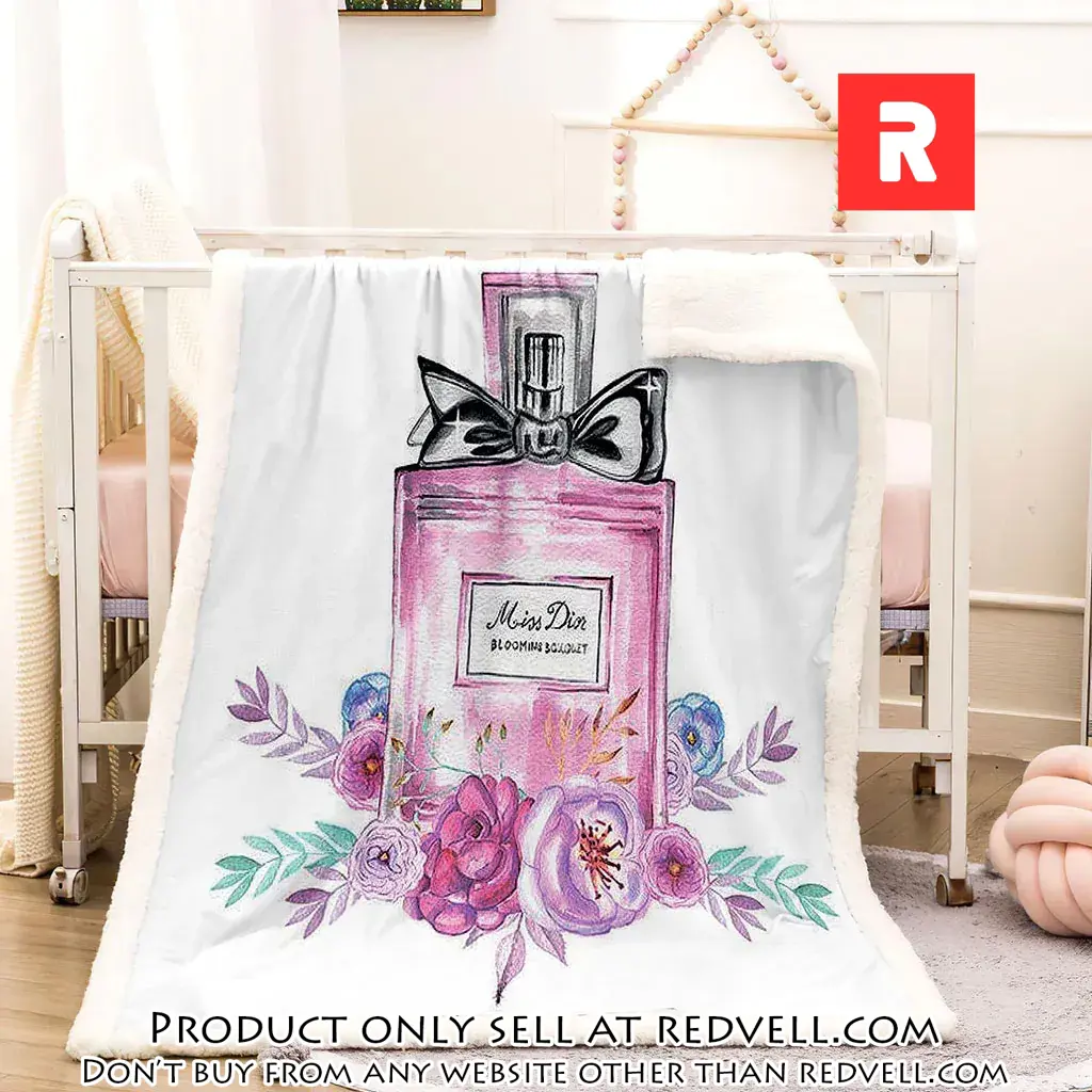 Chanel rose perfum luxury brand premium blanket fleece home decor rv3906299